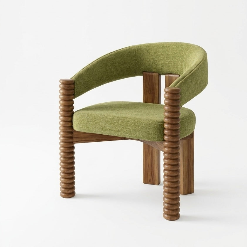 Contemporary Rust Upholstered Accent Chair with Artistic Wooden Detailing