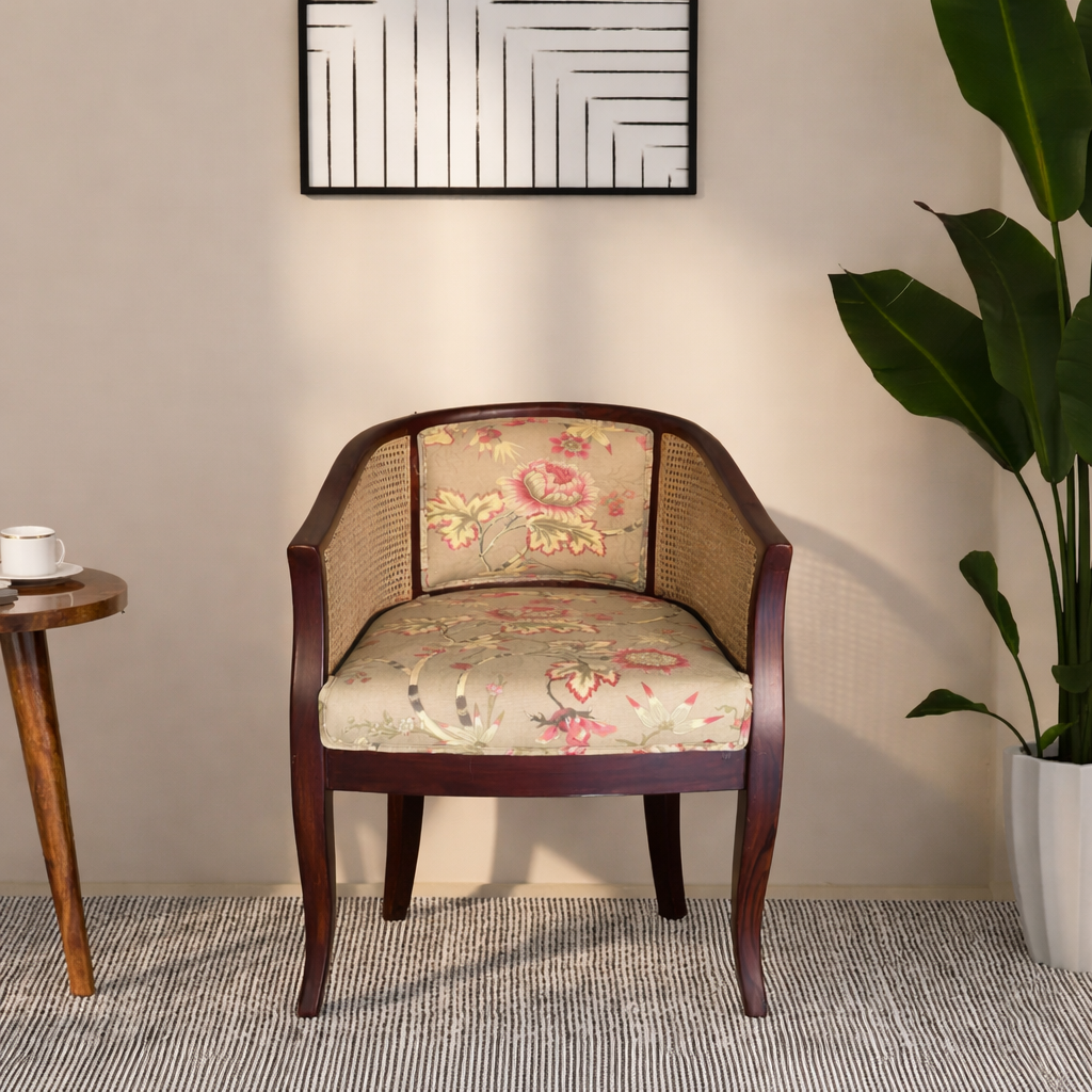 Rattan Lounge Chair - Floral
