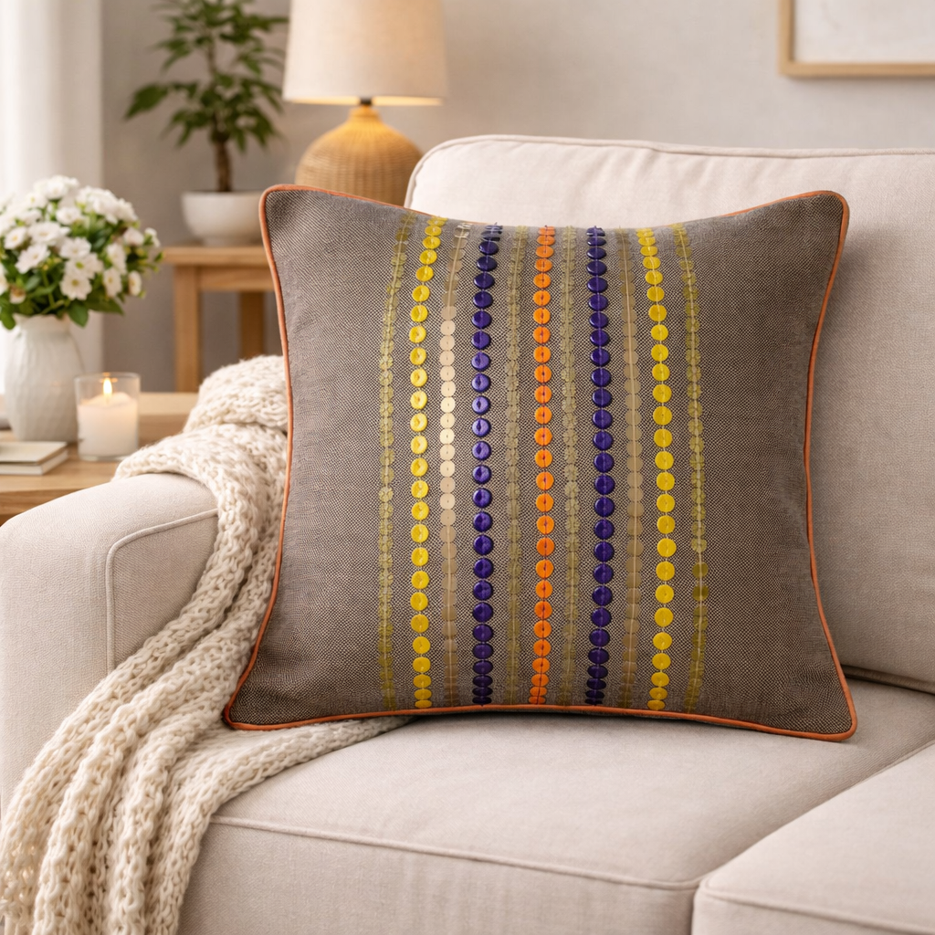 Grey Multicolor Striped Cushion Covers – Set of 2