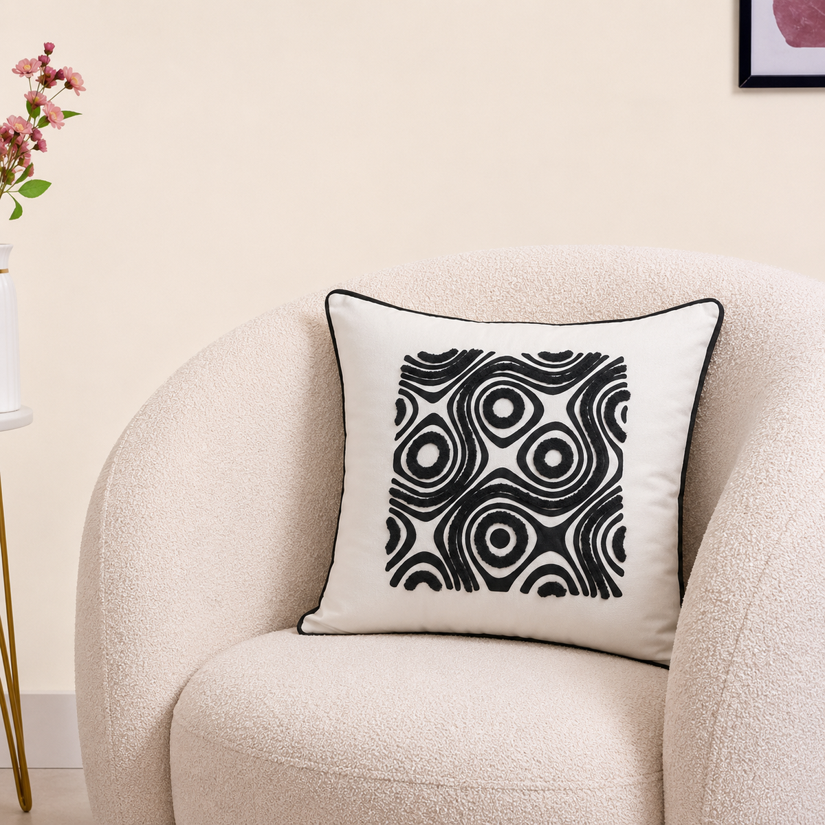Noir Orbit Embroidered Cushion Cover Set