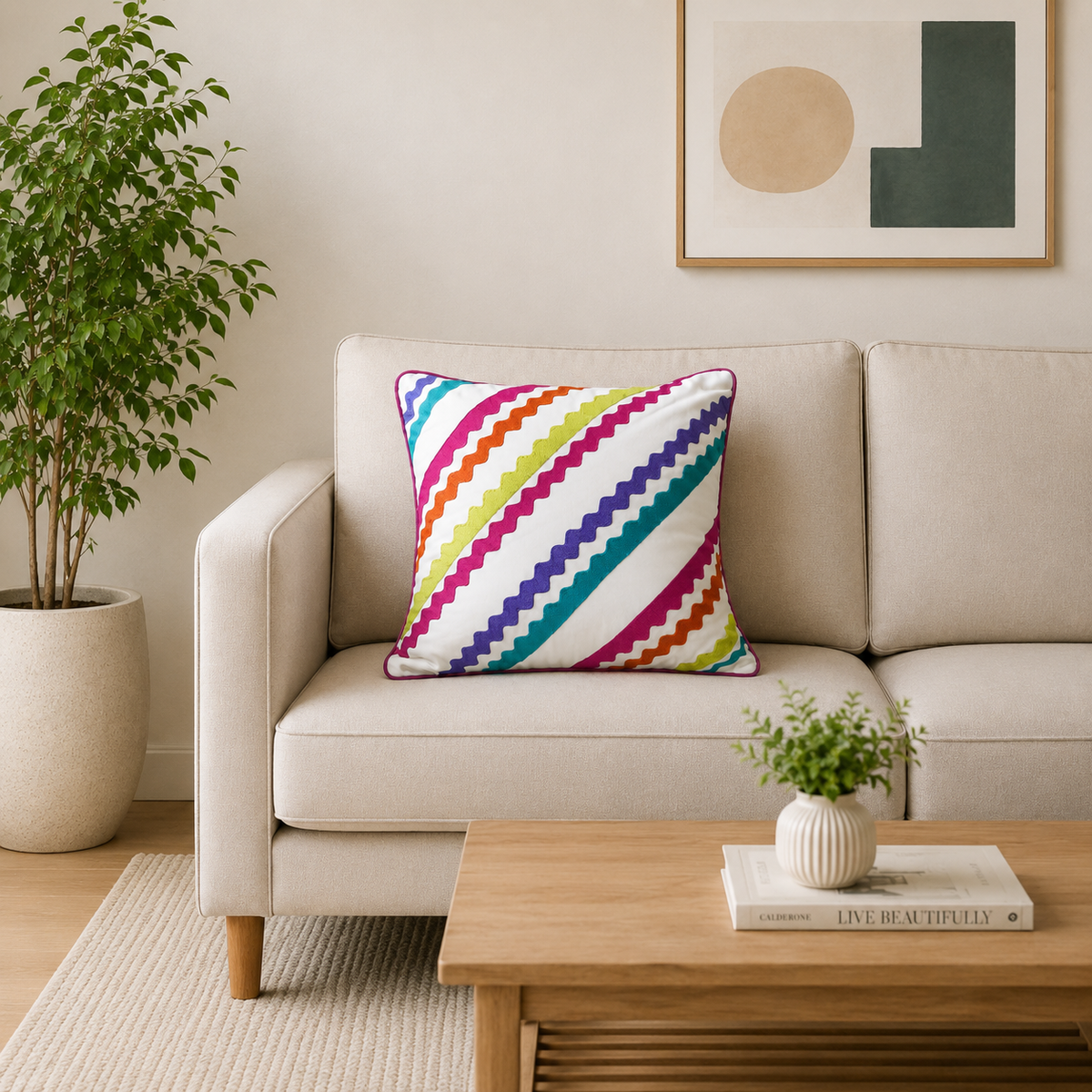 Viva Stripe Embroidered Cushion Cover Set