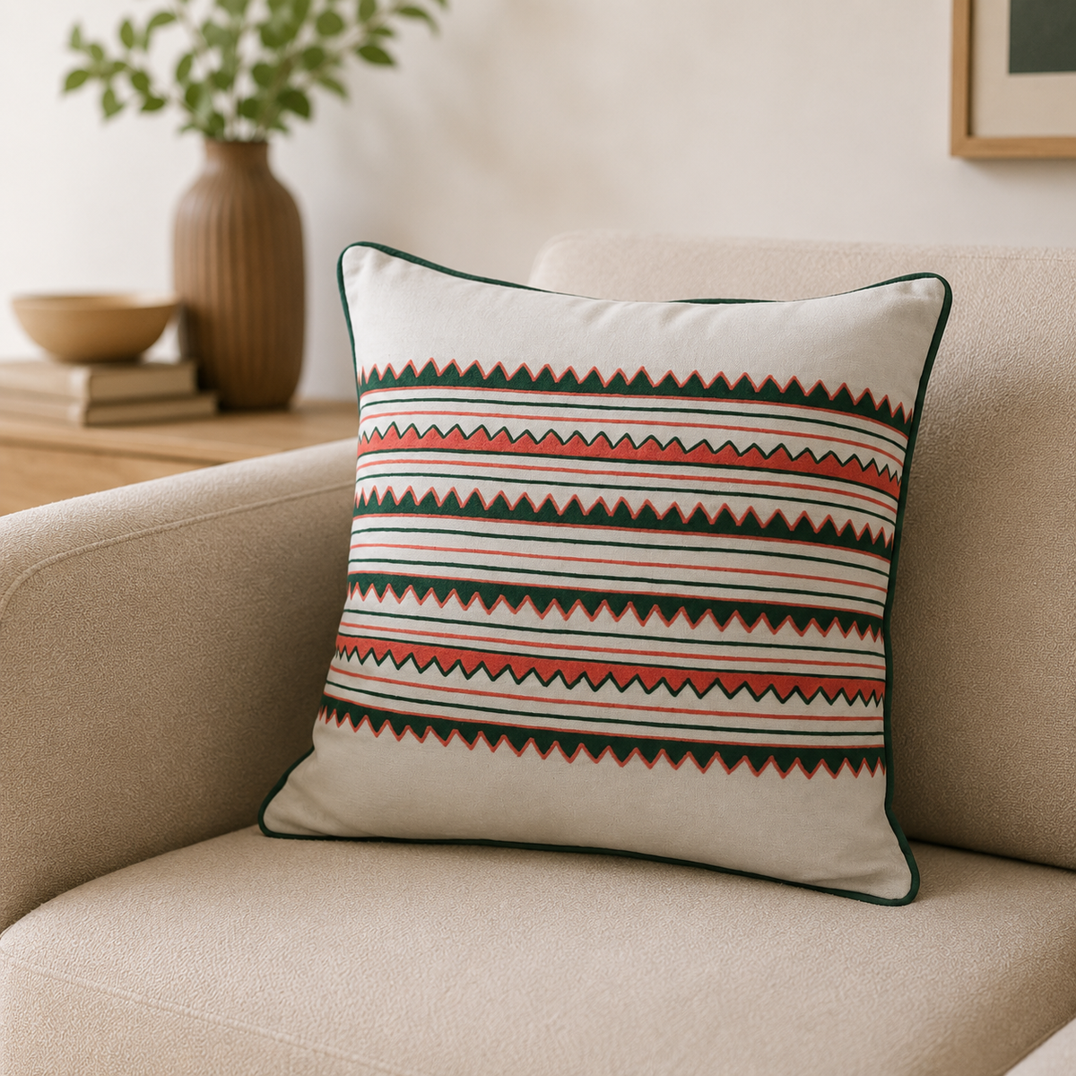 Terra Zigzag Embroidered Cushion Cover Set