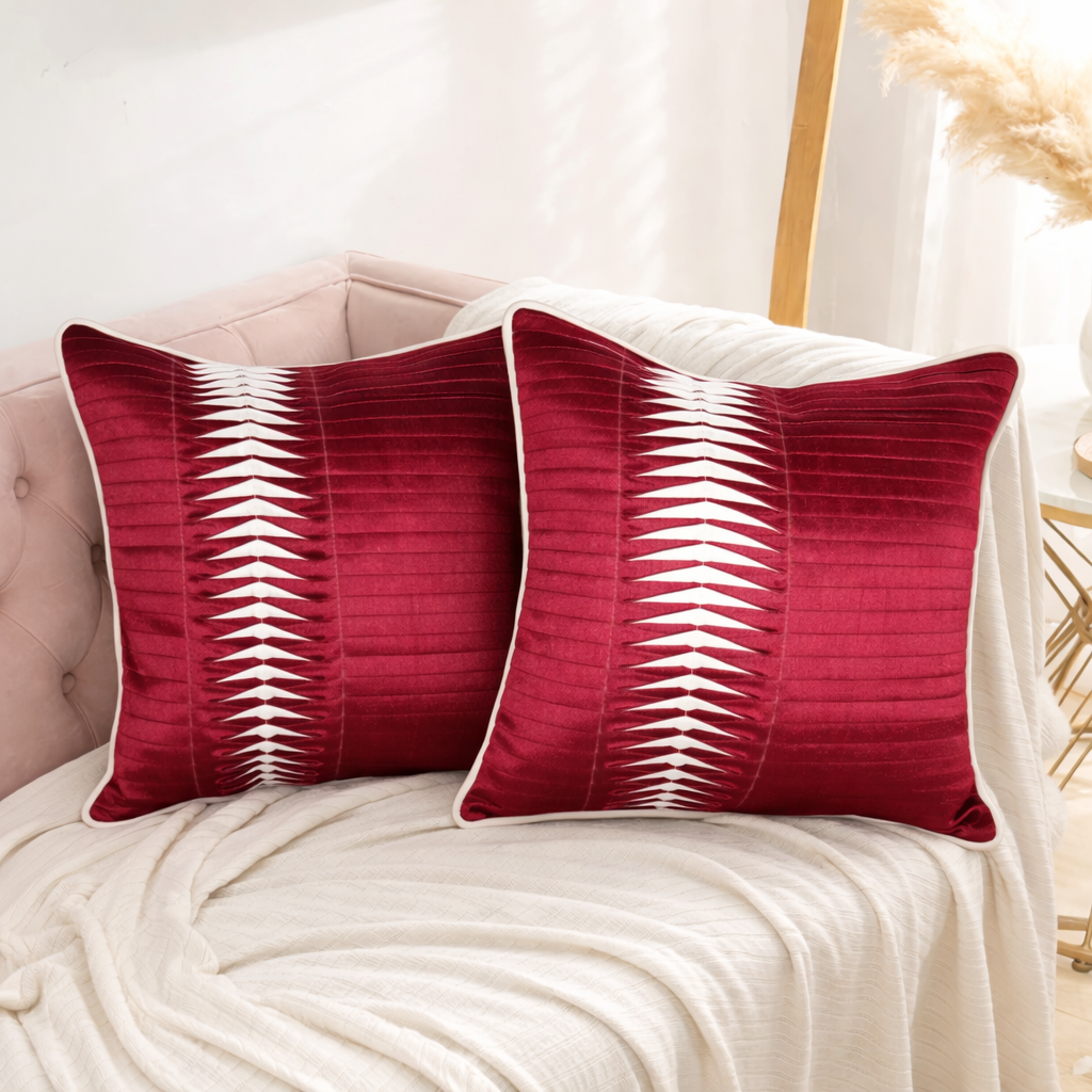 Red Geometric Pattern Cushion Covers – Set of 2
