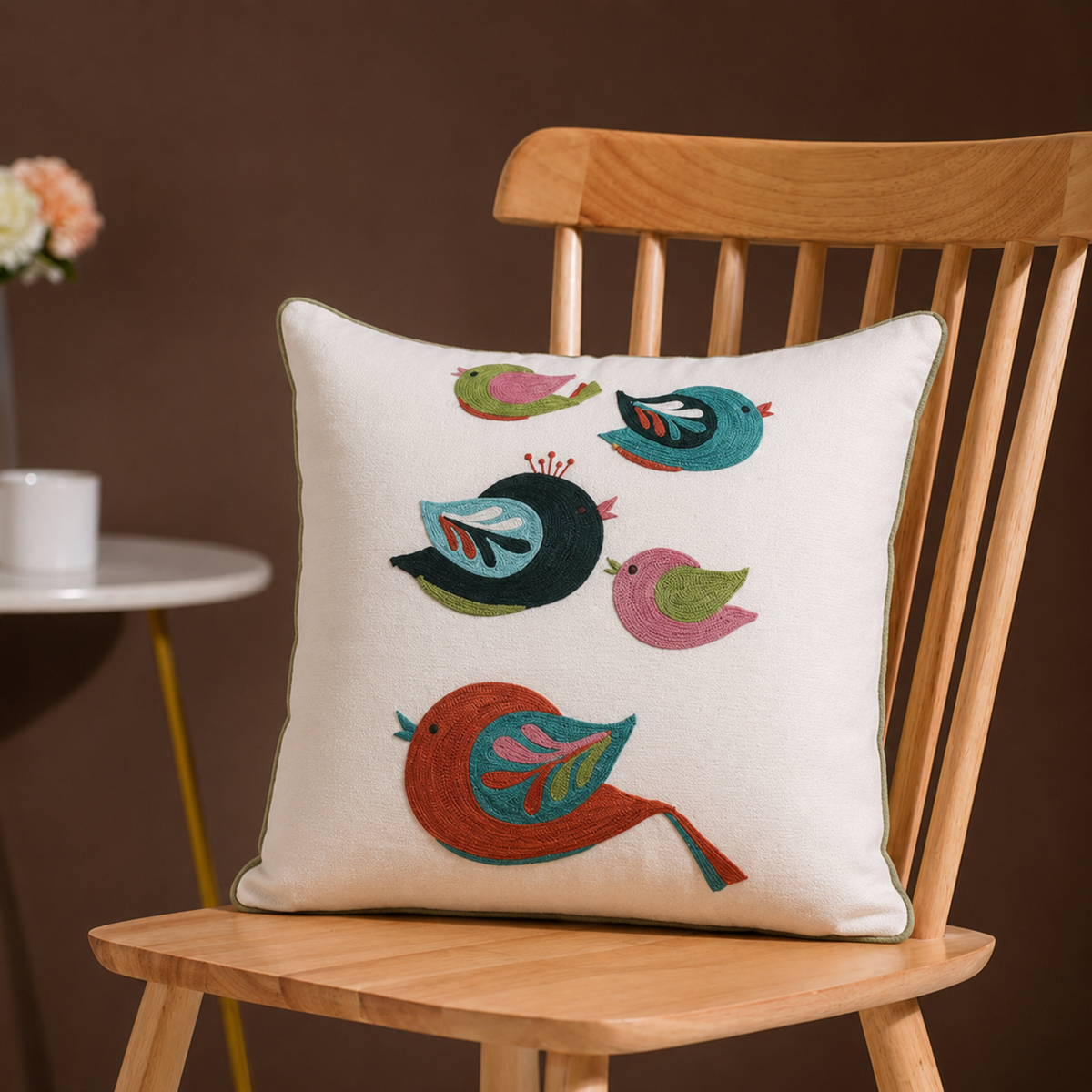 Aviary Charm Embroidered Cushion Cover Set