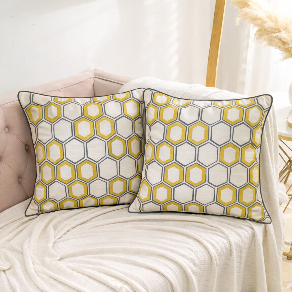 Yellow Honeycomb Geometric Cushion Covers – Set of 2