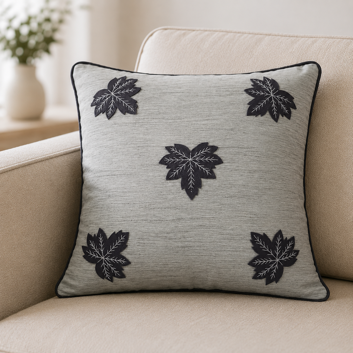 Maple Leaf Embroidered Cushion Cover Set