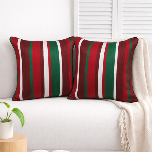 Red & Green Striped Cushion Covers – Set of 2