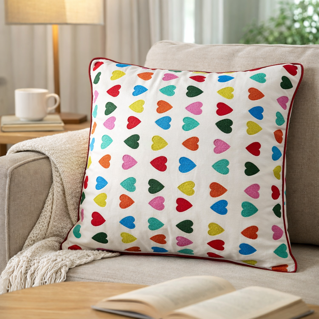 Multicolor Heart Pattern Cushion Covers – Set of 2