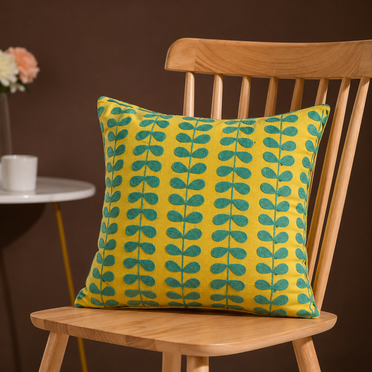 Soleil Leaf Embroidered Cushion Cover Set
