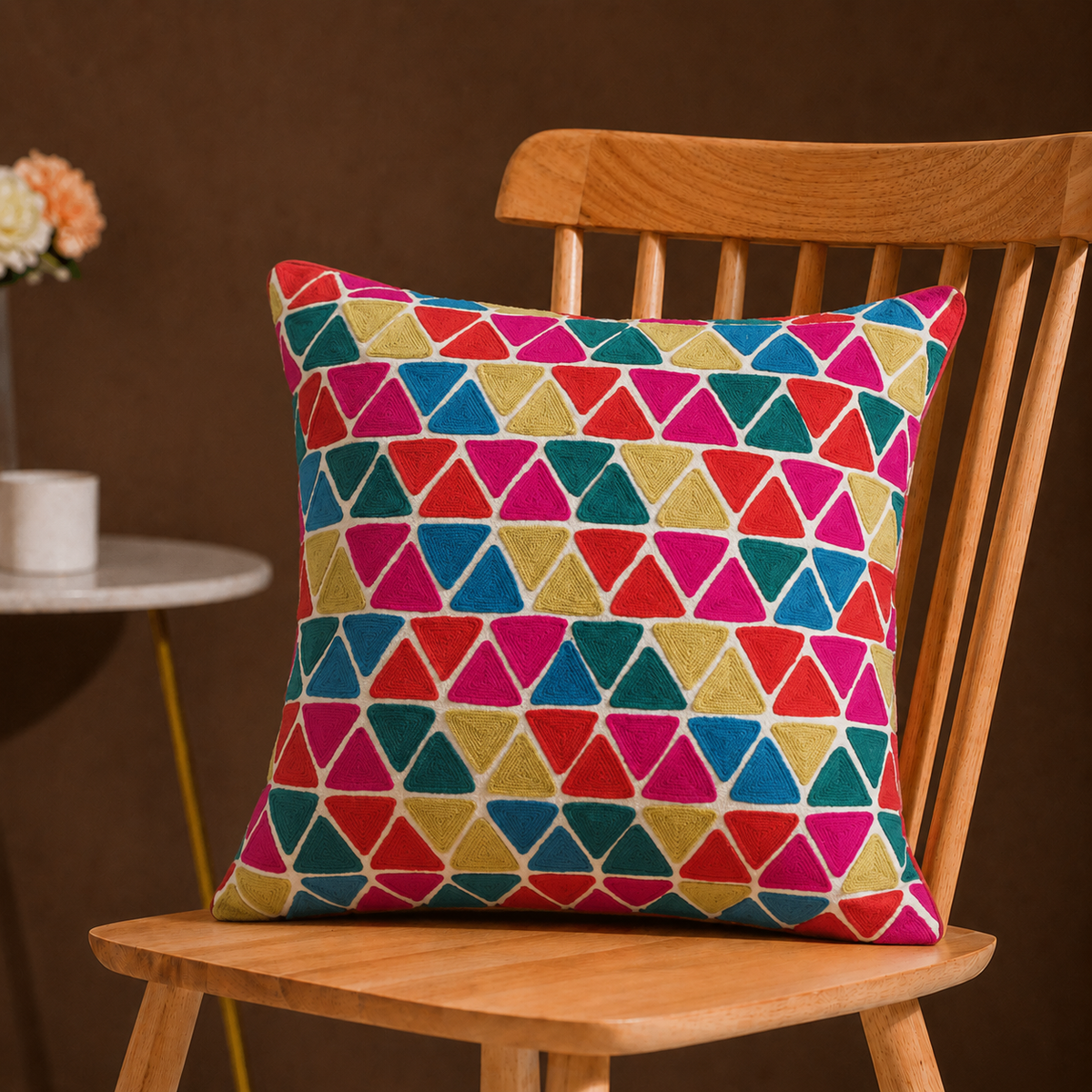 Mosaic Triangle Embroidered Cushion Cover Set