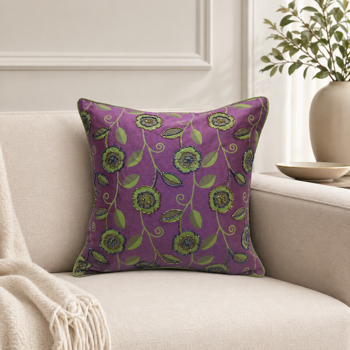 Floral Hand Embroidered Cushion Cover Set