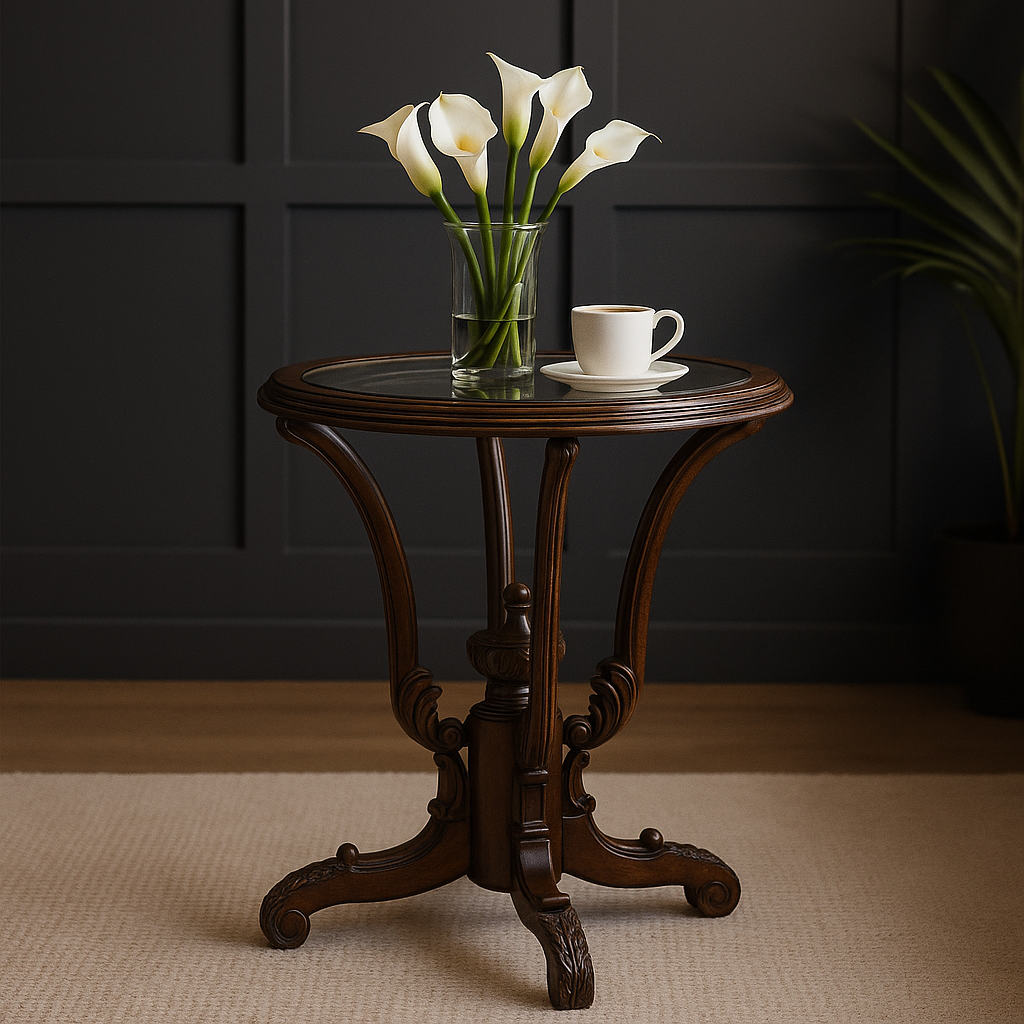 Victorian Elegance Carved Glass Top Table