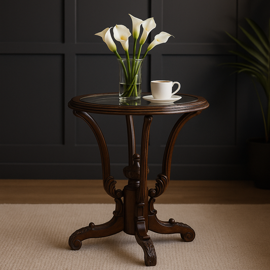 Victorian Elegance Carved Glass Top Table