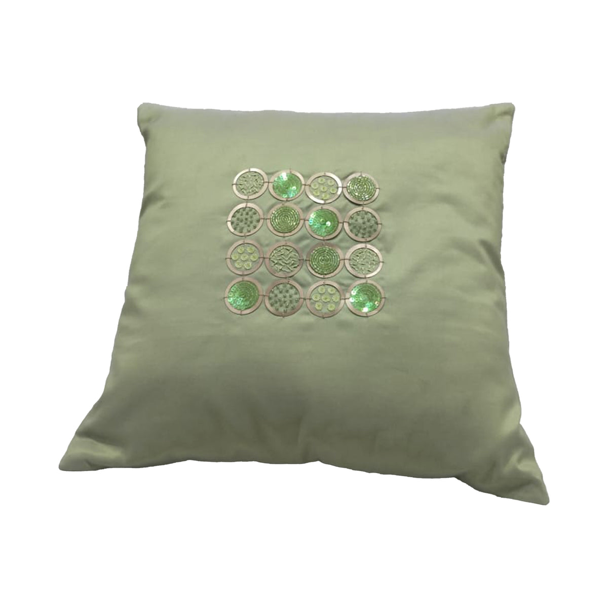 Sage Grid Hand Embroidered Cushion Cover Set