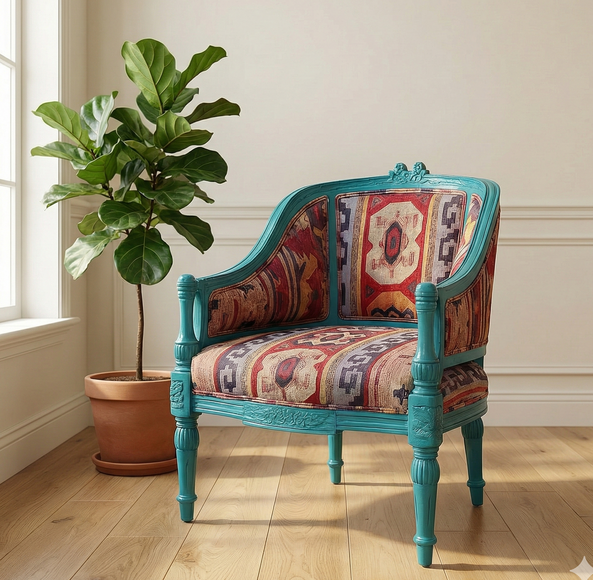 Vintage Teak Armchair - Azure