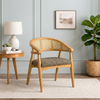 Rattan Cane Curve Solid Teak Wood Accent Chair - Light Blue