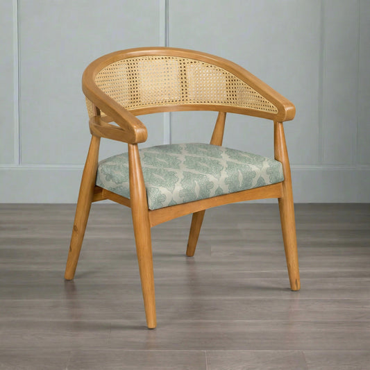 Rattan Cane Curve Solid Teak Wood Accent Chair - Light Blue