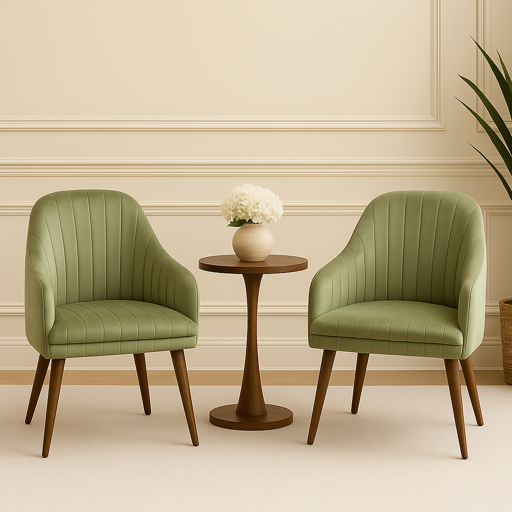Velvet Channel-Back Armchair Set of 2