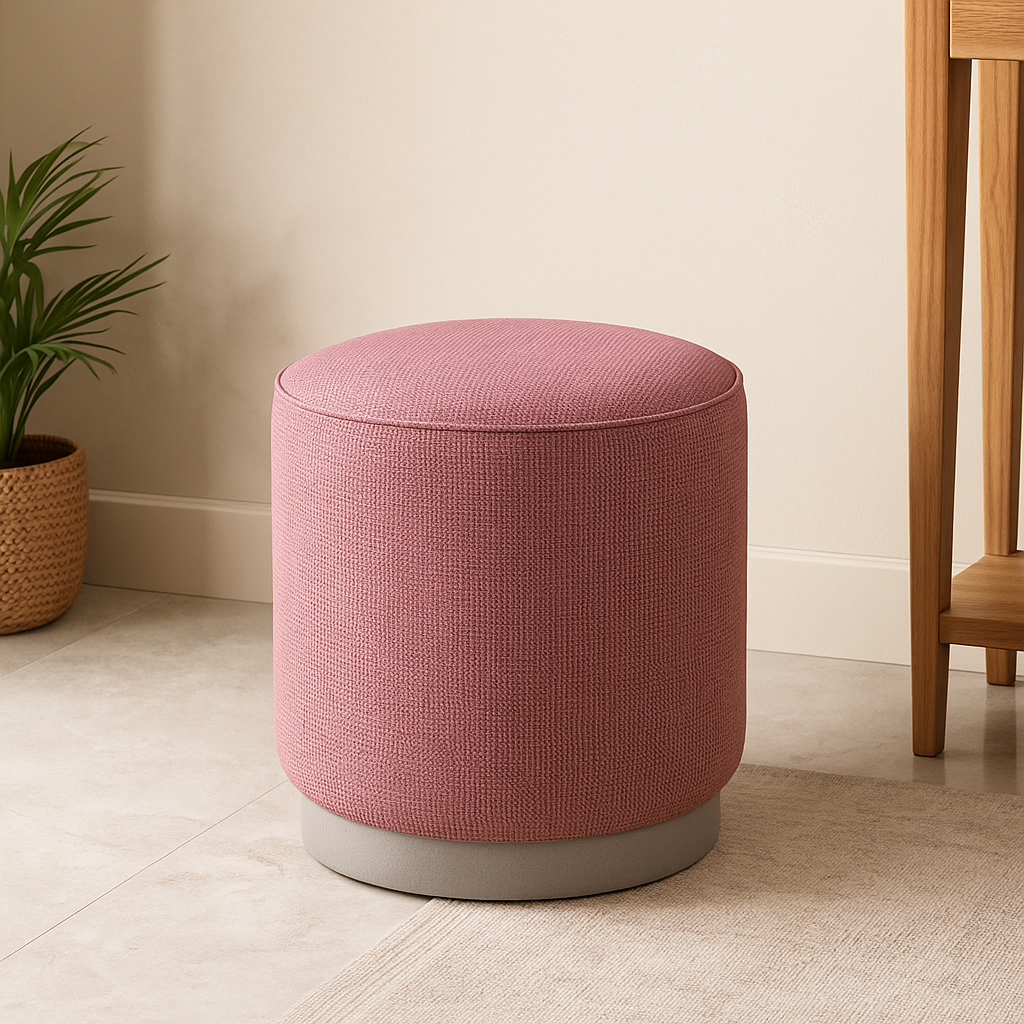Blush Round Puffy Stool