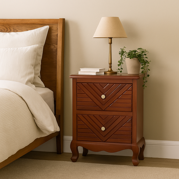 Chevron Teak Bedside Table