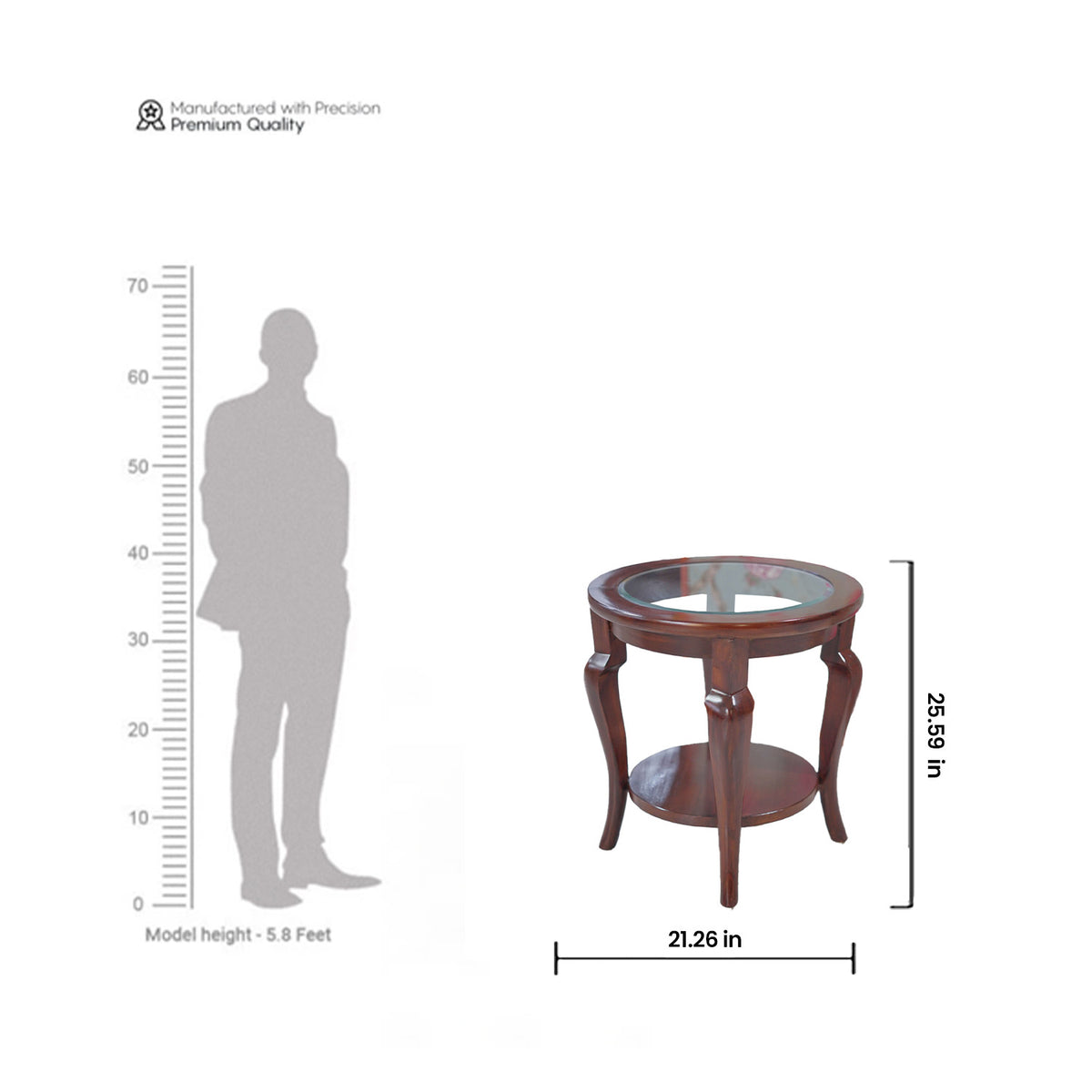 Vintage Round Glass-Top End Table