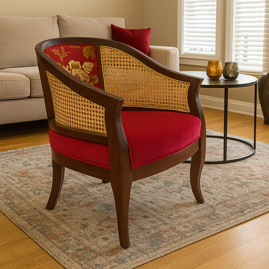 Riviera Cane Barrel Chair Crimson Elegance