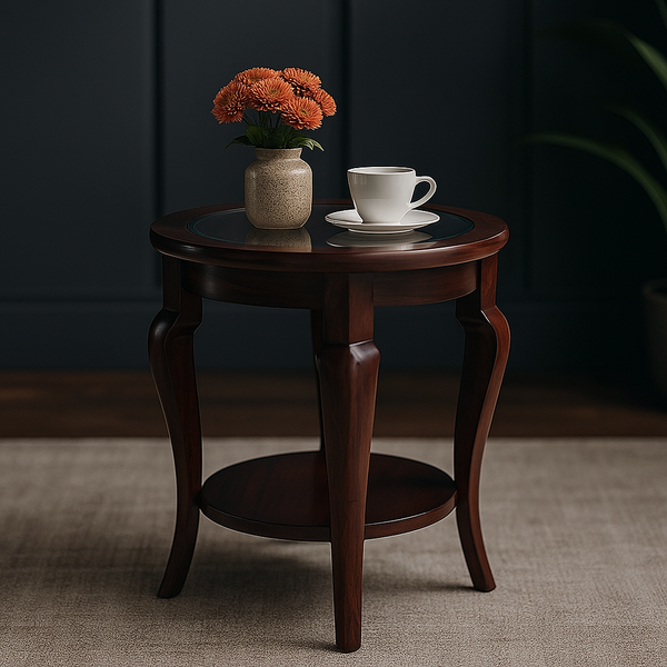 Vintage Round Glass-Top End Table