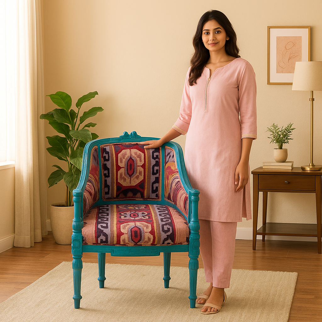 Vintage Teak Armchair - Azure