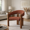 Modern Olive Green Upholstered Accent Chair with Sculpted Wooden Frame