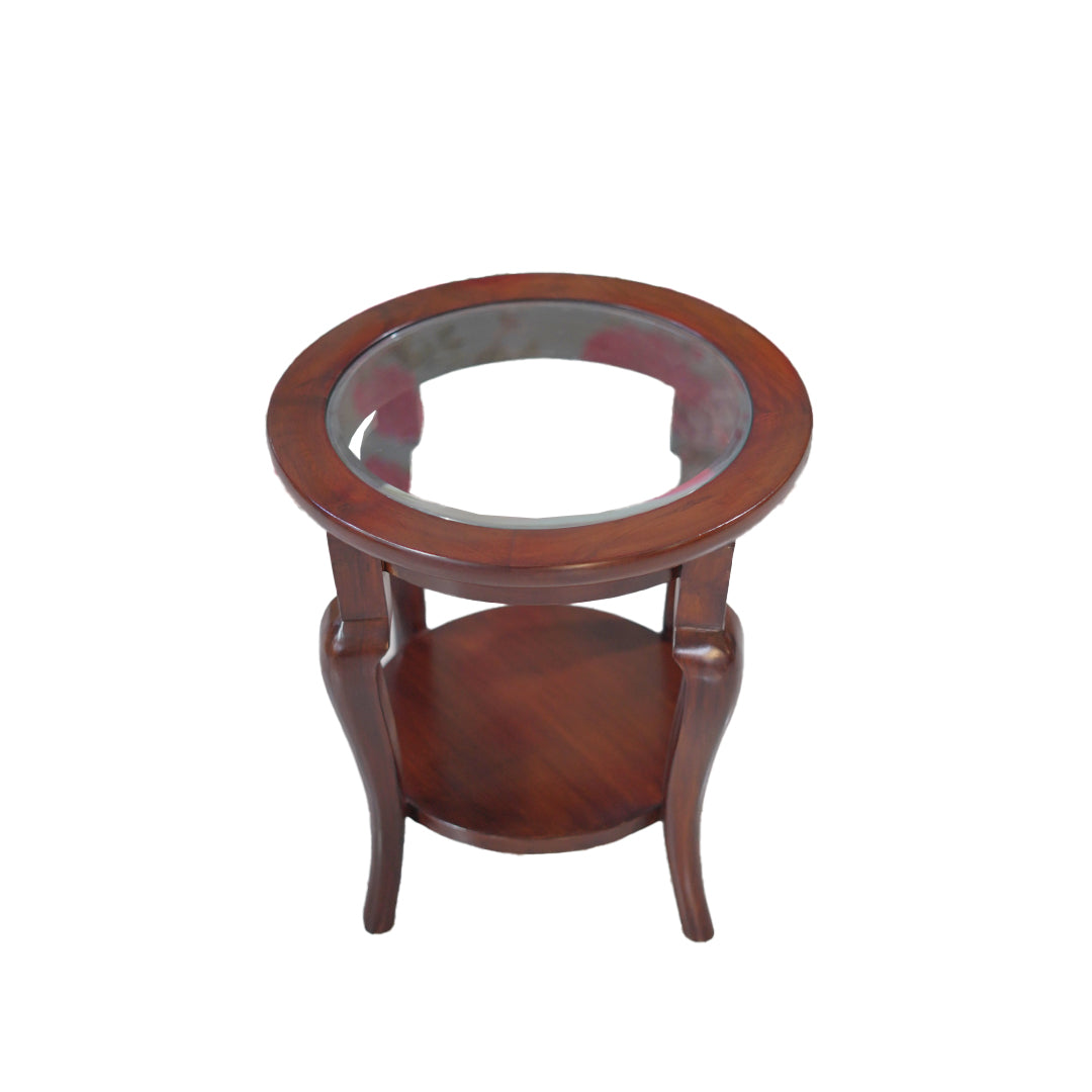 Vintage Round Glass-Top End Table